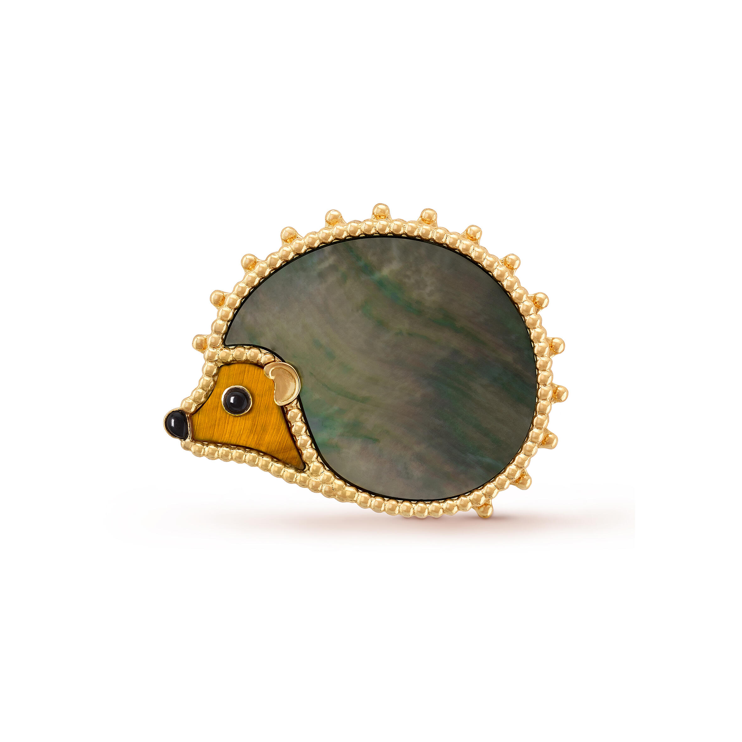 V*n Cl**f arpels lucky animals hedgehog clip - yellow gold, mother-of-pearl, onyx, tiger eye vcarp2az00